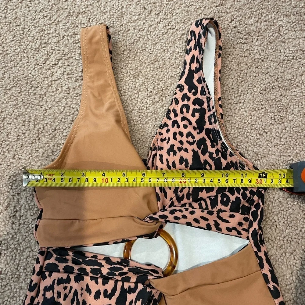 Women's Leopard Print hi-cut ring decor one piece swimsuit